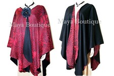 Reversible Wool Cashmere & Angora Tiger Ruana Cape Wrap Red & Black USA Made