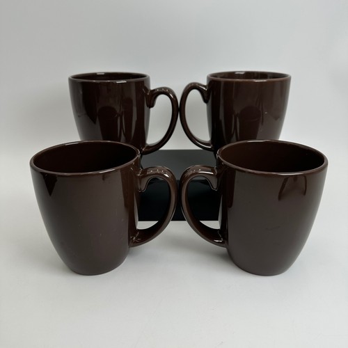 Corelle Stoneware Mugs Chocolate Brown Set of 4 Solid Glossy Coffee Tea Cups - Picture 3 of 11