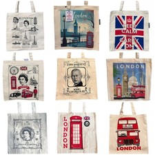 100% Premium Cotton - London Design -  Shoulder Tote Shopping Bags Reusable