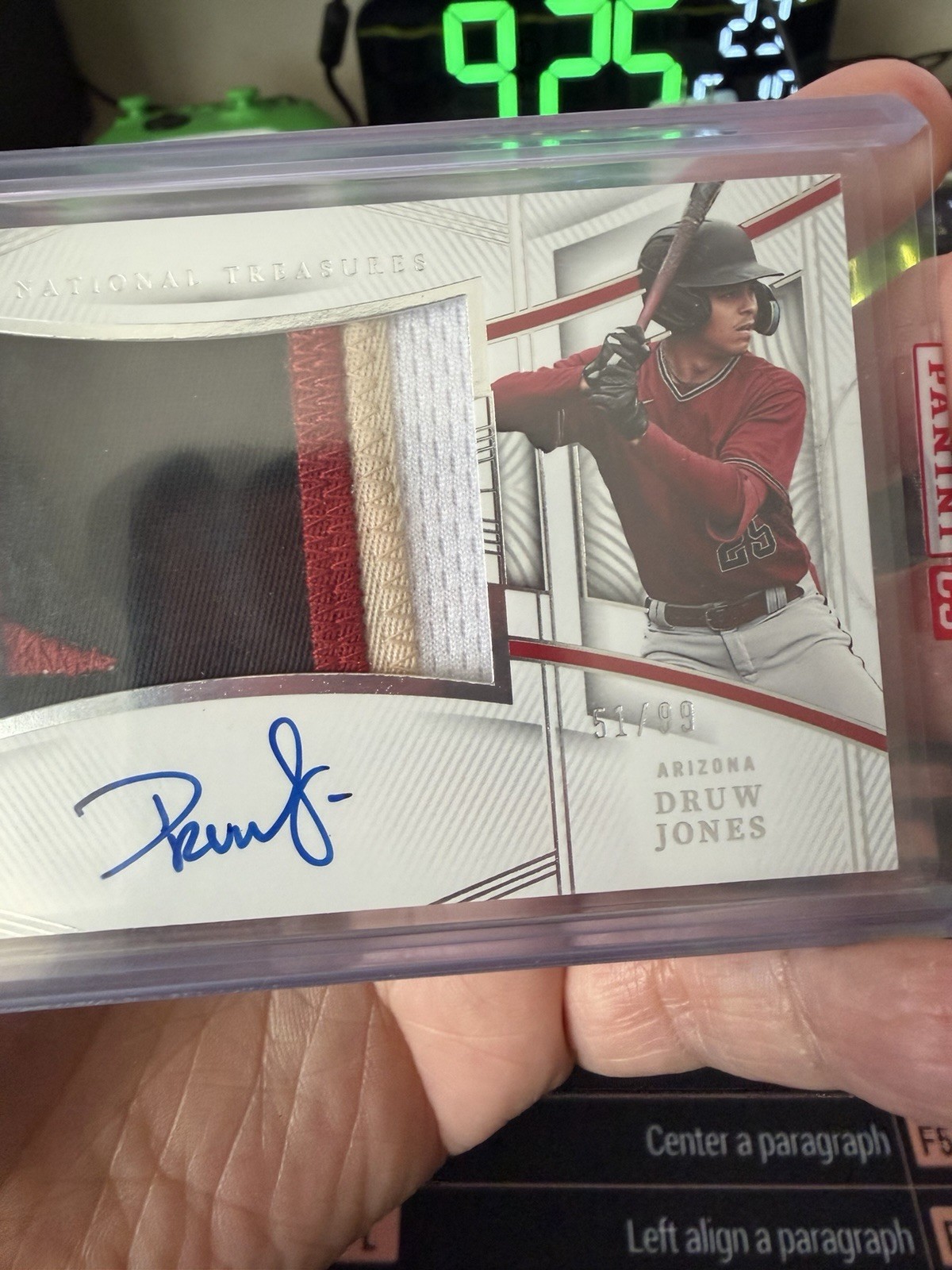 2023 National Treasures Druw Jones Rookie Material Patch Auto #/99 Arizona view 4