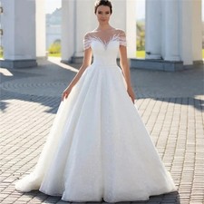 Elegant Short Sleeve Wedding Dress Classic Beaded A-line Off-Shoulder Bride Gown