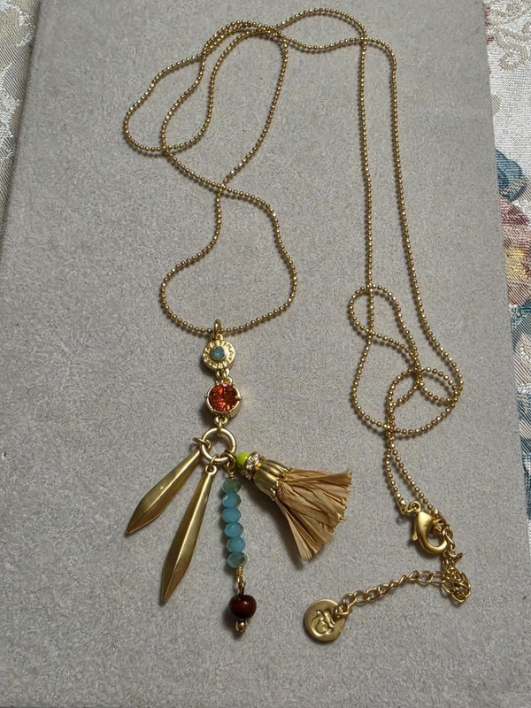 Spartina 449 18k Gold Plated Raffia Tassel 30-in Adjustable Multi-charm Necklace