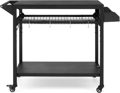 Outdoor Grill Cart BBQ Prep Table Rolling Grill Stand w Storage Shelves Hooks
