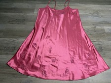 Vintage Pink Satin Slip Dress Nightgown Embroidered Roses Coquette M Inner Most