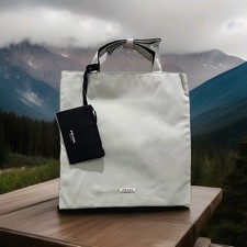 PRADA BEAUTY LIGHT GREEN WOMEN'S TRAVEL BAG MEDIUM FLAT TOTE 15" X 14" PLUS MINI