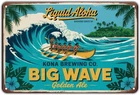 Aloha Big Wave Tin Metal Signs Home Décor, Vintage Kona Brewing print Aesthetic