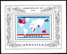 1983 Anguilla #525 Commonwealth Day Map of Countries including Canada Australia