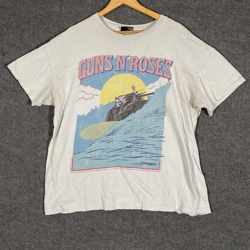 Guns N' Roses Shirt Womens XL White Surf Graphic T-Shirt Rock Band Boyfriend