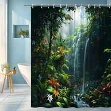 Waterfall Jungle Shower Curtain with Tropical Plants