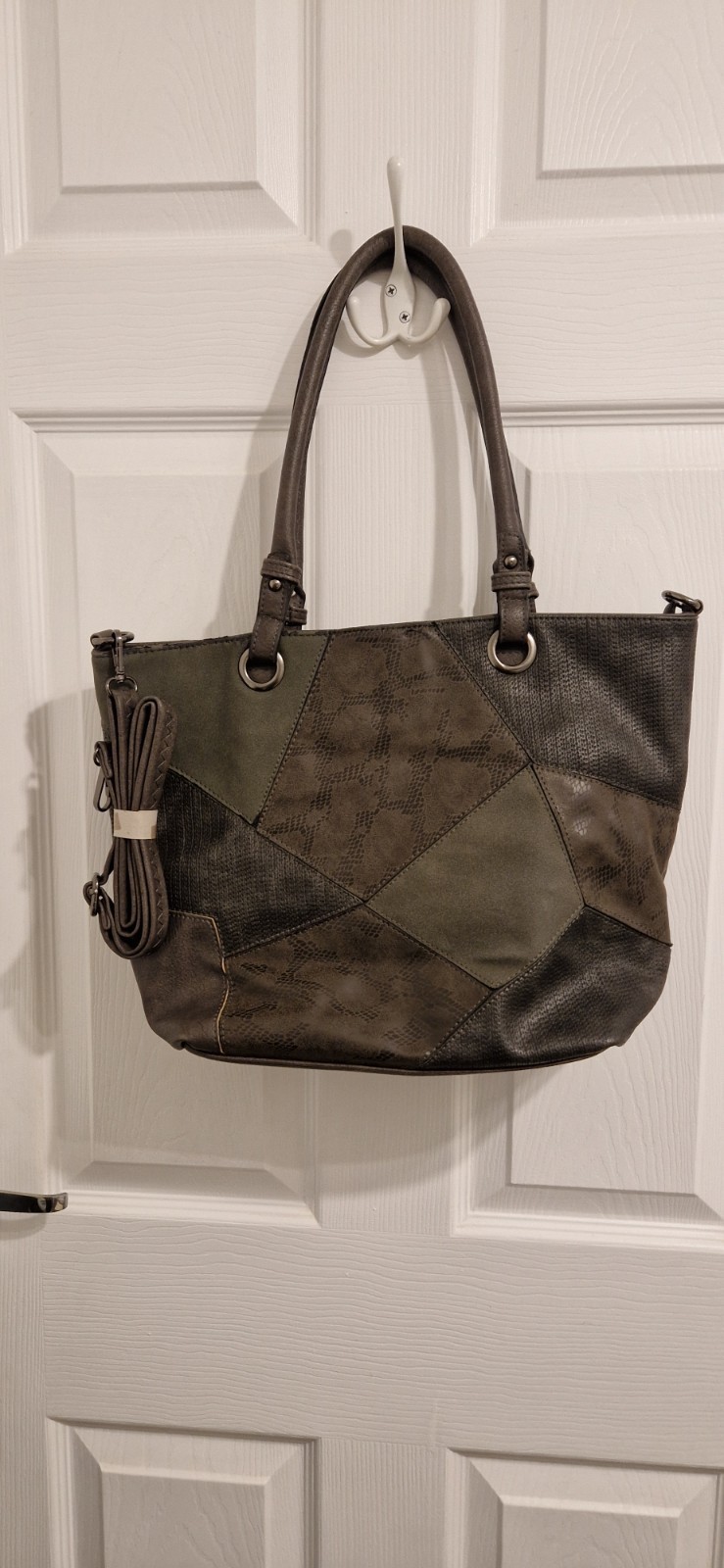 Brown Patchwork Shoulder Bag with Removable Long Should Strap and Inside Pockets