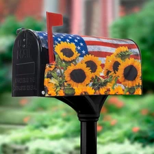 Patriotic Sunflower Magnetic Mailbox-Covers Spring-Summer American-Flag Mailbox-