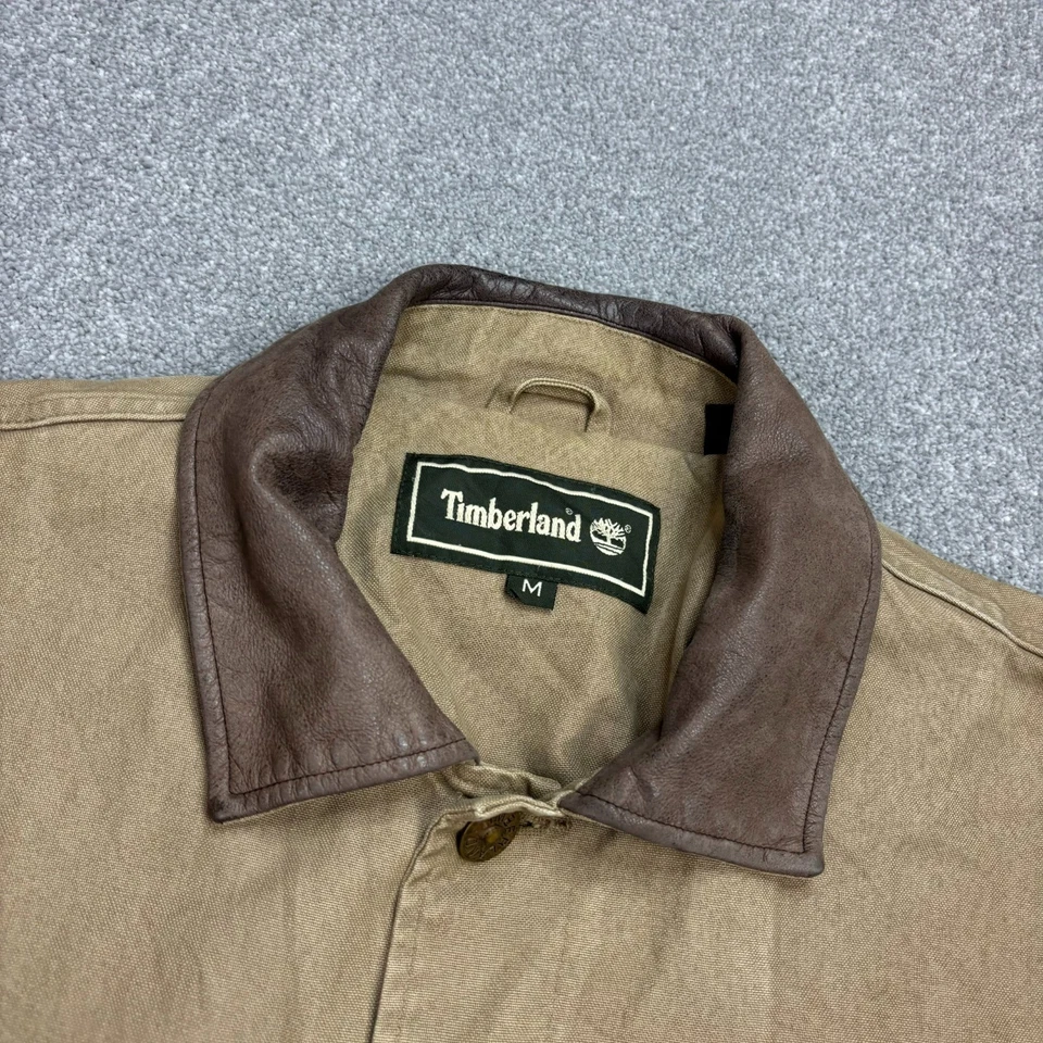 Timberland Jacket Adult Medium Brown Hunting Canvas Barn Chore Leather Men* - Image 3 of 4