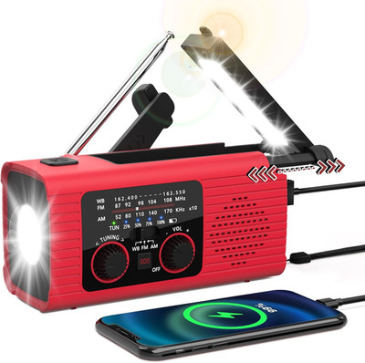 Emergency Weather Radio, 4000Mah NOAA Weather Alert Radio Solar Charging, Hand C