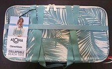 Aloha Collection Clevermade Collapsable Beach Tote Hawaii Floral Teal Tote NWT