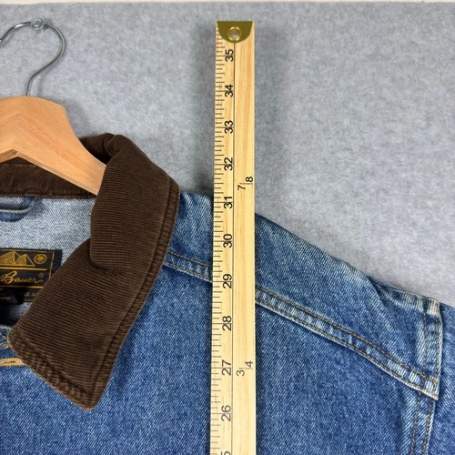 Vintage 90s Eddie Bauer Denim Jacket Mens L Chore Barn Coat Corduroy Collar image 6