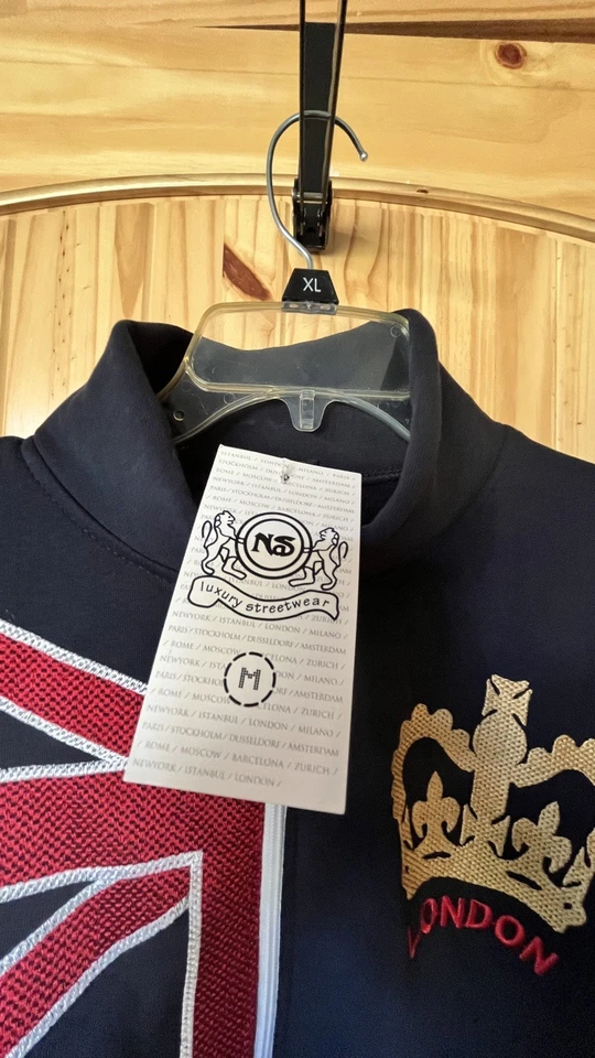 CORONA G ¡NUEVA CON ETIQUETAS! Chaqueta Cremallera Completa Frontal Azul Marino Rojo Blanco con Emblema Corona Dorada Talla M Foto 4 de 4