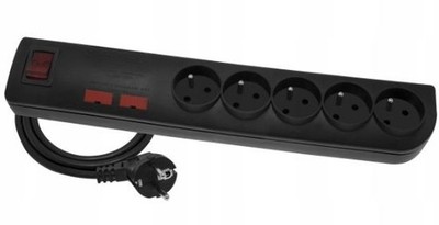 5-way surge protector strip 2m black with switch & filter