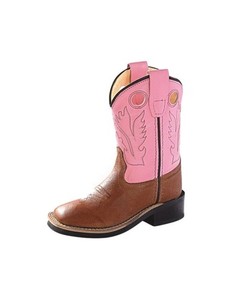 Old West Western Boots Girls Rubber 4 Infant Tan Canyon Pink BSI1839 CLEARANCE
