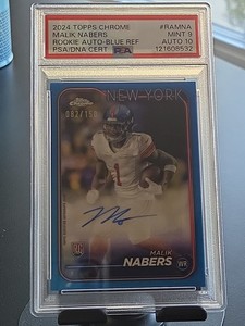 2024 TOPPS CHROME BLUE REF #205 MALIK NABERS ROOKIE RC 41/150 PSA 9 Auto 10