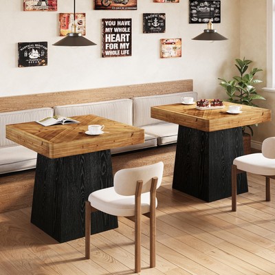 Solid Wood Square Dining Table 31.5 Inch Farmhouse Parquet Top Tapered Base