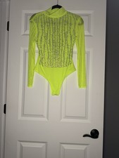 Blue Buttercup Sheer Bodysuit Small Neon Yellowish Exclusive Beading Barbiecore