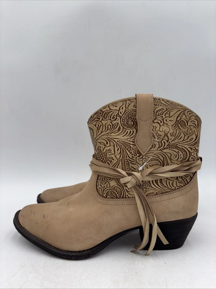 Dingo VALERIE Taupe Floral Tooled Knotted Pull On Western Boots Women’s 7.5 M - Image 3 of 4