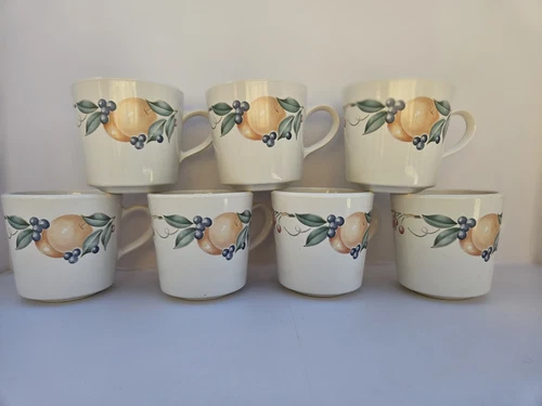 Corning Ware Corelle Abundance Coffee Cups Mugs Set of 7 Fruit Pattern