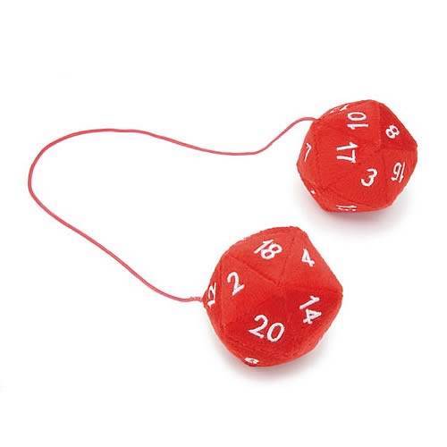 D & D Style RED Critical Hit D20 Danglers PLUSH Fuzzy DICE Car Mirror GREAT GIFT