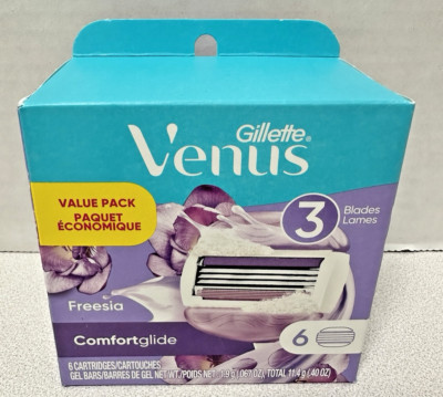 Gillette Venus 3 Blade ComfortGlide Freesia 6 Count Razor Cartridges - New
