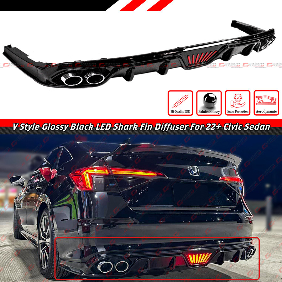 FOR 22-26 HONDA CIVIC SEDAN NEW REV-LIGHT STYLE LED REAR DIFFUSER+ ...