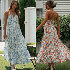 Women's Dress Summer New Chiffon V-Neck Sleeveless Panel Large Swing Long Dress