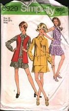 8929 Vintage Simplicity SEWING Pattern Misses Mini Dress Vest 1970s 10