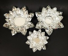 CRYSTAL GLASS MIRROR SILVER LOTUS FLOWER SHAPED TEALIGHT,PILLAR CANDLE HOLDER