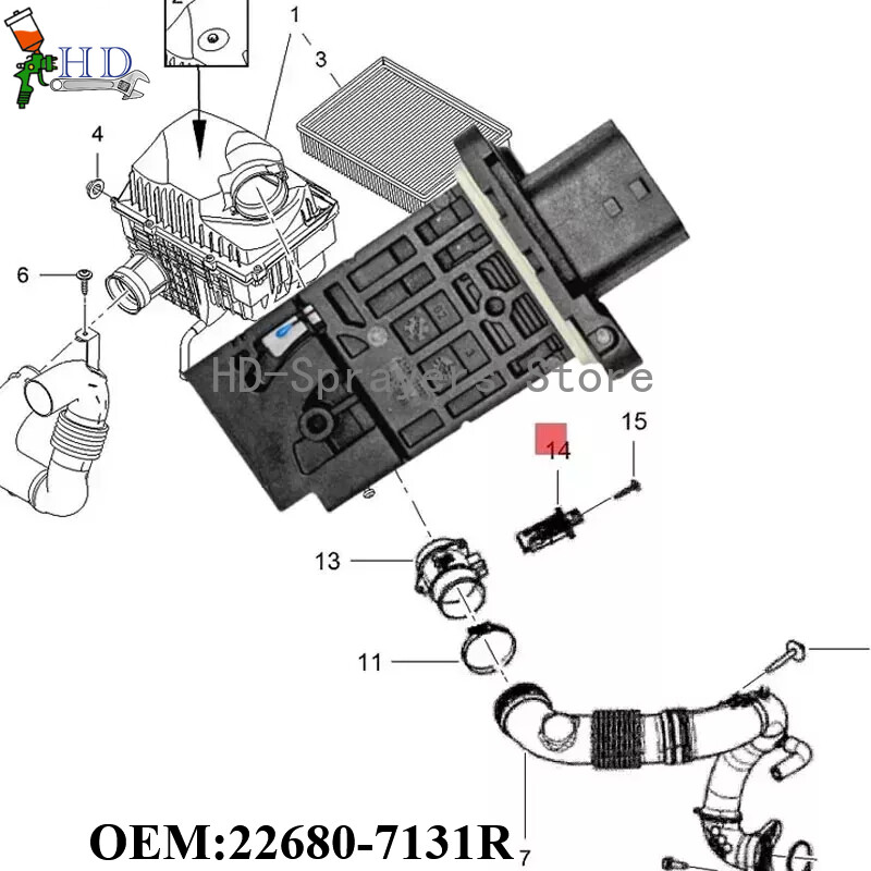1PC Mass Air Flow Sensor 22680-7131R 22680-00Q0A 226807131R For