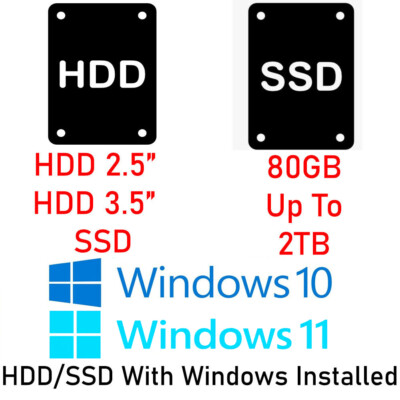 HDD/SSD 2.5'' 3.5'' SATA Hard Drive PC Laptop Computer W/ Windows 10 11 Pro / Home