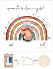 Organic Rainbow Baby Monthly Milestone Blanket Newborn Boy Girl Unisex Neutra...