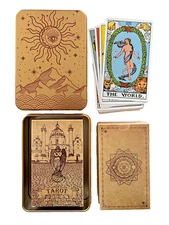 1910 Vintage Classic Tarot Guidebook Standard 78 Cards Gold Tin with Red Graph