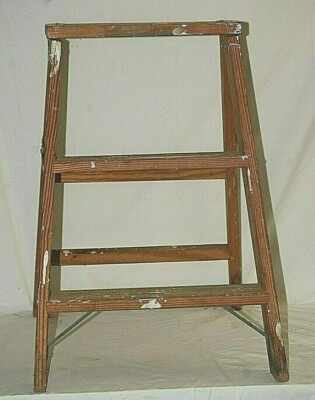 Vintage Primitive Wooden Folding Step Ladder Rustic Country Farmhouse ...