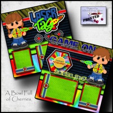 Laser Tag 2 premade scrapbook pages paper printed layout 4 album Birthday cherry
