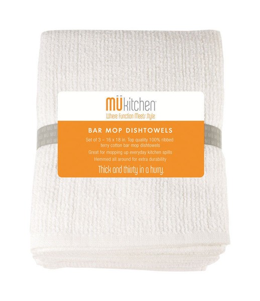 Mu Kitchen Bar MOP Dish Towels 100 Sustainable White Cotton Set of 3