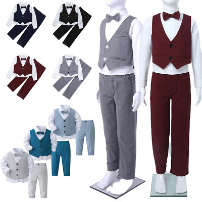 DE Jungen Anzug Gentleman Set Hochzeit Smoking Sakko Baumwolle Anzugweste Hemd
