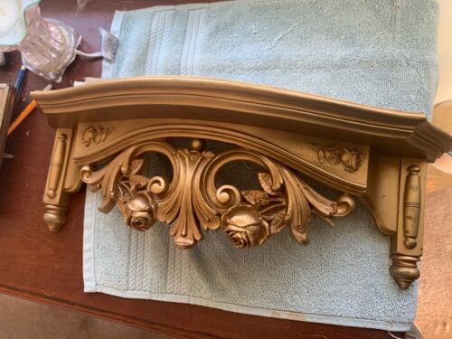 Vintage Goldtone Homco Plastic Regency Shelf With Roses Decor Carvings