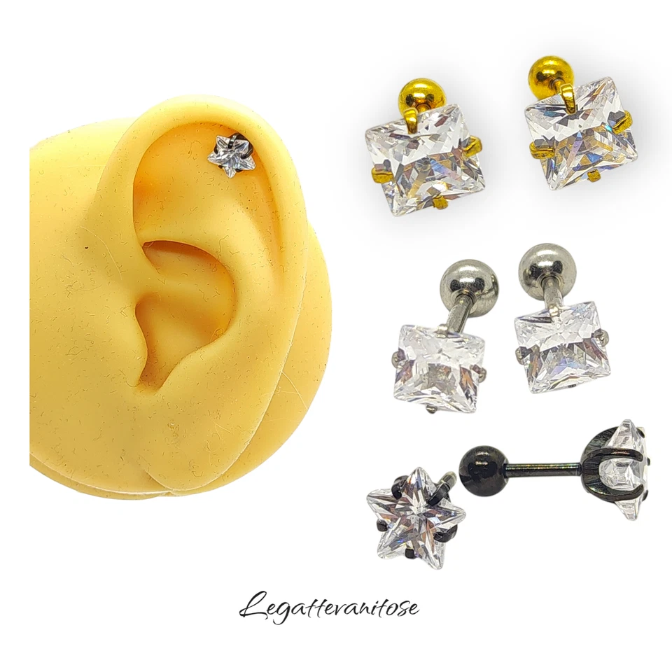 Piercing da orecchio in acciaio al trago per elix con zirconi argento o oro - Immagine 2 di 4