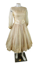 Vintage 50s Tulle Satin Cupcake Dress Blush Womens Small Prom Princess Party