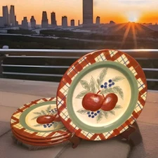 Apple Tartan by Lynn's China Dinner Plates Set of 4  10.25"W