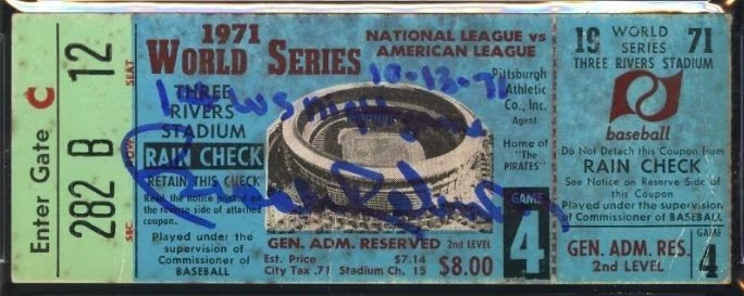 Brooks Robinson HOF Signed Baseball 1971 WS Game 4 Ticket PSA/DNA Certified 10 - Image 2 of 4