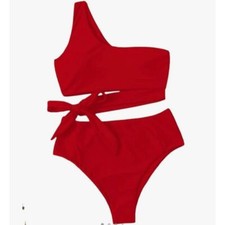 Bikini Set Knot Side One Shoulder Wireless Bikini High Waist Bottom size S A-107