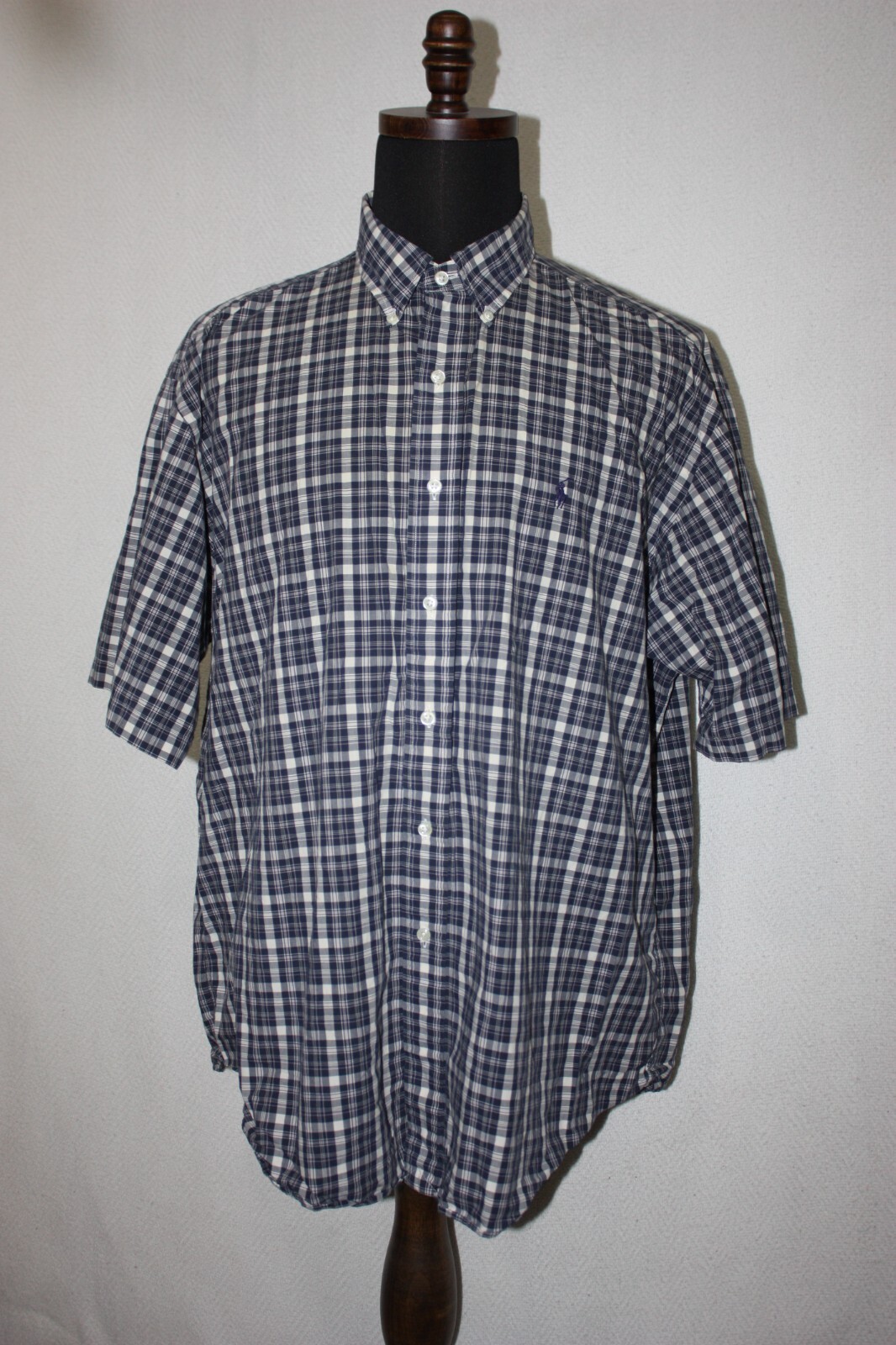 Camicia Ralph Lauren Blake Fit blu bianca a quadri manica corta taglia XL blu pony