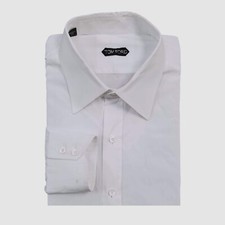 Tom Ford Men's White Solid Cotton Long-Sleeve Button-up Dress Shirt Size 46/18