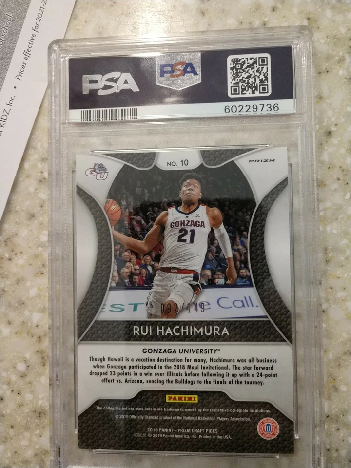 2019 Panini Neon Orange /149 Prizm DP #10 Rui Hachimura RC Rookie PSA 10 - Image 2 of 2